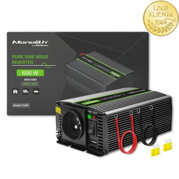 Spänningsomvandlare QOLTEC Monolith 24V / 230V ren sinus