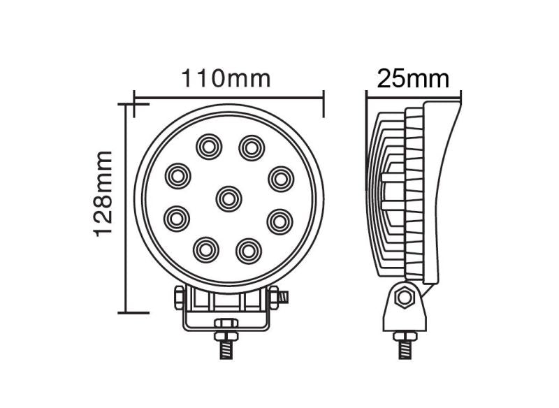 TRUCKLIGHT LED Arbetslampa 9 LED 27W – Rund 2160 lm, IP68, 10–30V