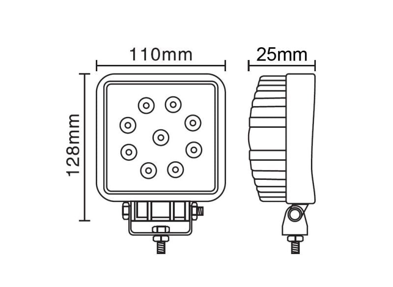 TRUCKLIGHT LED Arbetslampa 9 LED 27W – 2160 lm, IP68, 10–30V