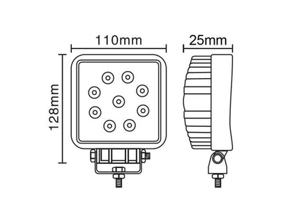 TRUCKLIGHT LED Arbetslampa 9 LED 27W – 2160 lm, IP68, 10–30V