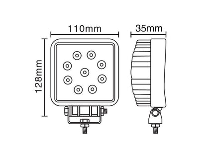 TRUCKLIGHT LED Arbetslampa 9 LED 27W – 2160 lm, IP68, 10–30V